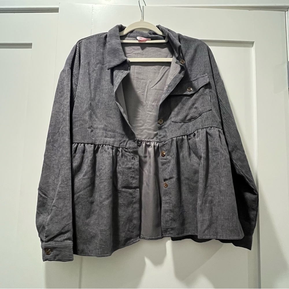 Pink Lily Gray Corded Corduroy Peplum Shacket Size Medium
